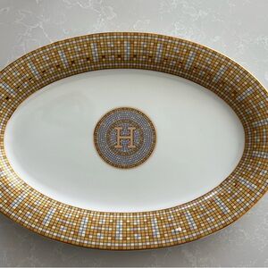Luxury Mosaic Gold and White Oval Serving Platter, 12 inches